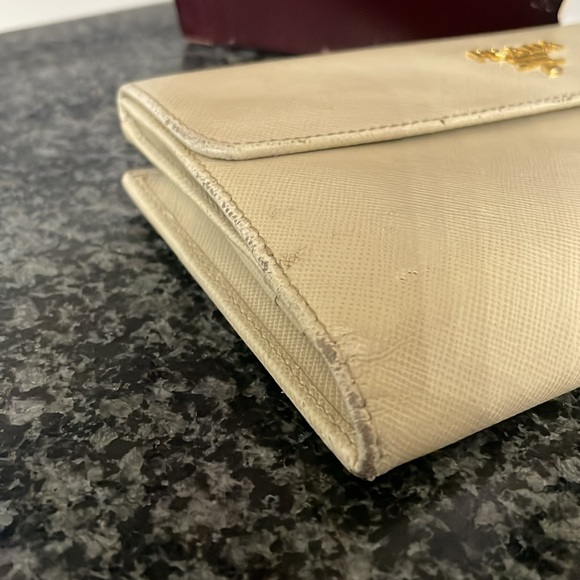 Prada Saffiano Tan Leather Long Fold Over Wallet Purse - Picture 11 of 14